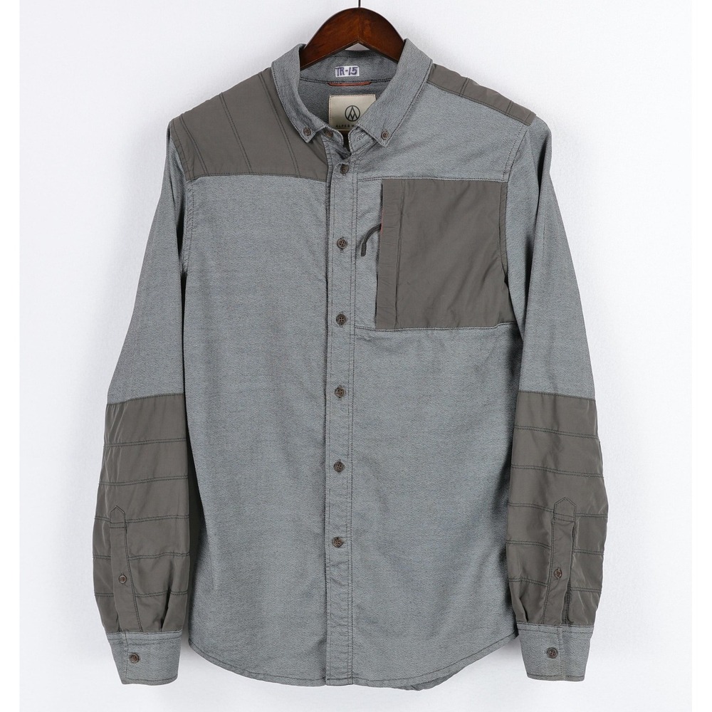 Alps & Meters Shirt Mens Small Gray Twill Quilted Colorblock Button Up Outdoor